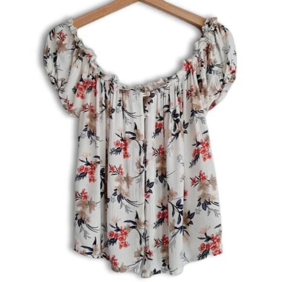 AMERICAN EAGLE | Off Shoulder Smocked Blouse Pin Striped Top Sz M - Picture 1 of 12